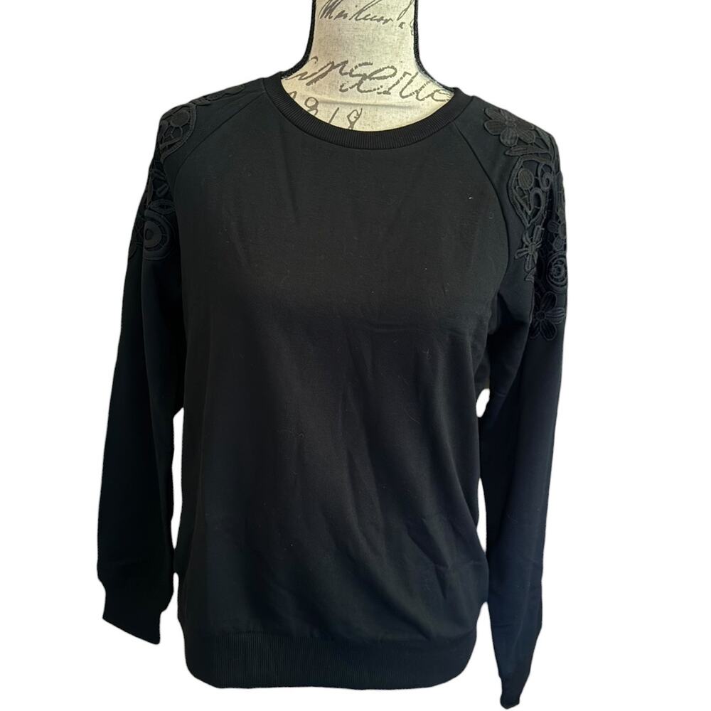 Gloria Vanderbilt Black Lace Sweatshirt Size Extra Small